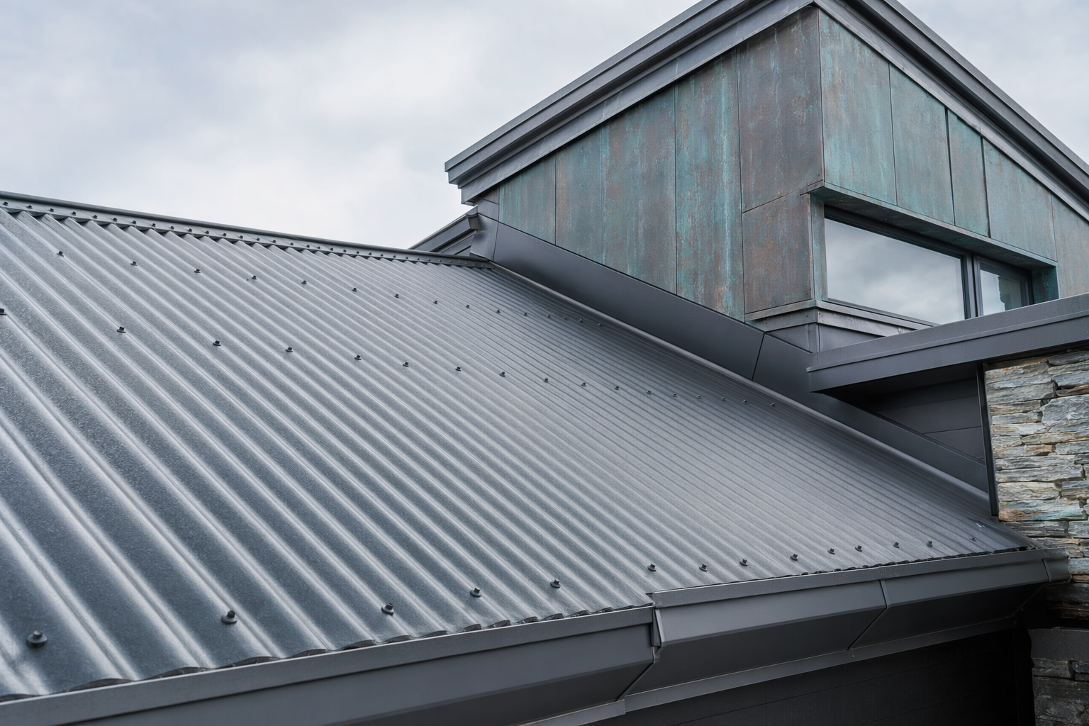 Illustration of a corrugated metal roof panel with wave ribs