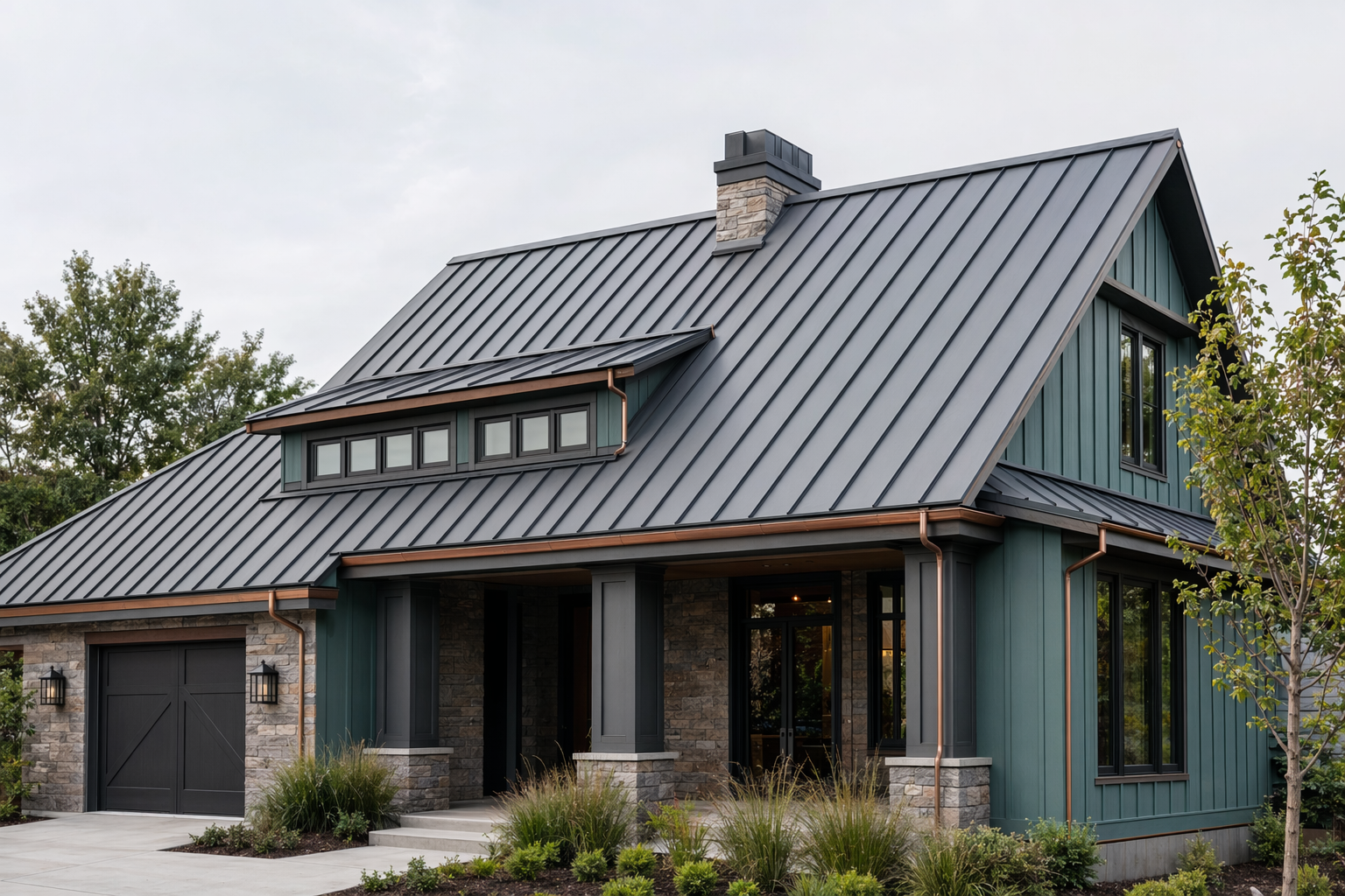 Illustration of a standing seam metal roof with clean vertical panel lines