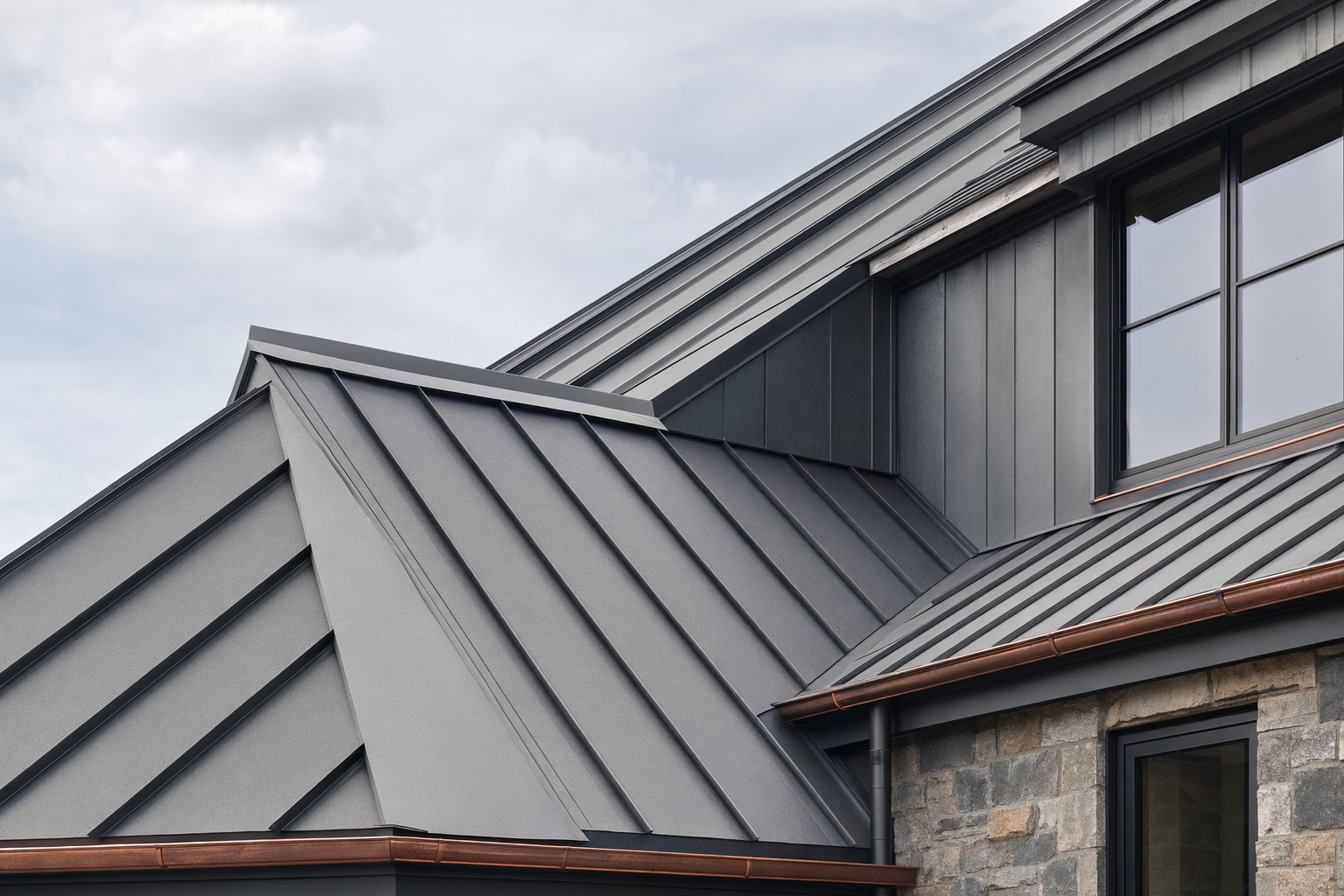 Illustration of a standing seam metal roof panel with a raised vertical rib